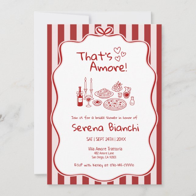Thats Amore Italian Pizza Stripe bridal shower   Inbjudningar (Framsida)