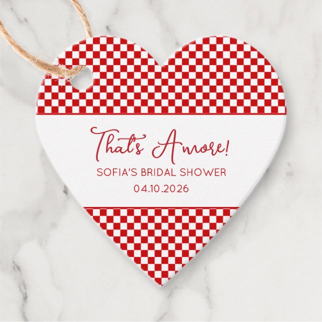 That's Amore Italiensk Bröllopsdusch Röd Gingham Gåvor Etiketter (Framsida)