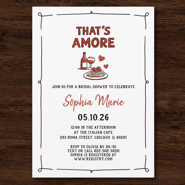 That's Amore Italiensk Bröllopsdusch Whimsical Röd Inbjudningar (Skapare uppladdad)