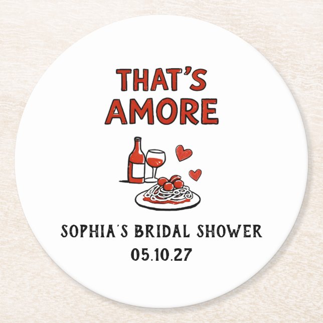 That's Amore Italiensk Bröllopsdusch Whimsical Röd Underlägg Papper Rund (Framsidan)