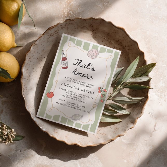 That's Amore italiensk handritad bröllopsdusch  Inbjudningar (That's Amore Hand Drawn Italian Bridal Shower Invitation)