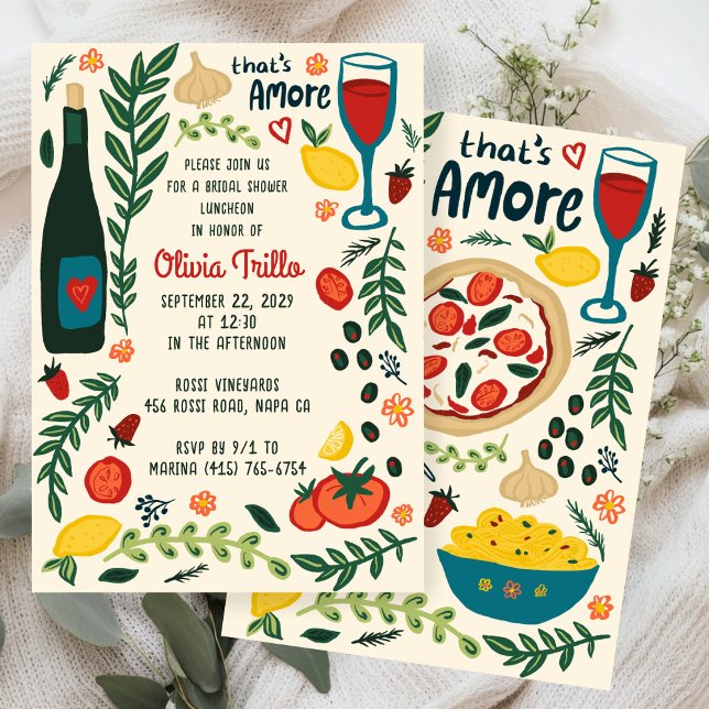 That's Amore Italienska Mat BRUD Shower  Inbjudningar (That's Amore Italian Food Hand-drawn Doodle CUSTOM Bridal SHower Party Invitation
)