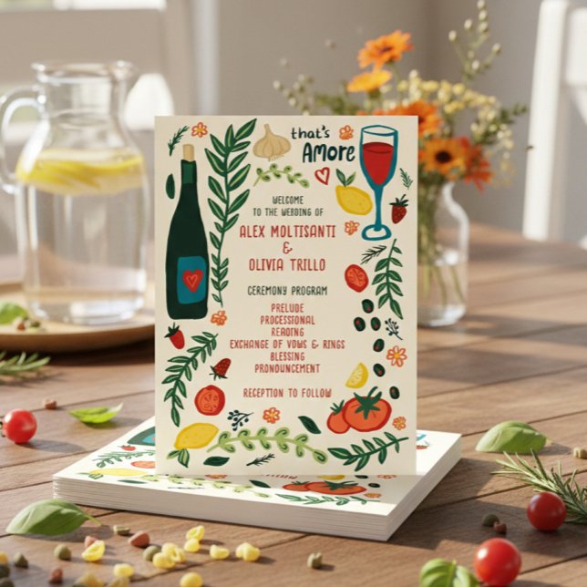 That's Amore Italienska Mat Charming ANPASSAD Bröl Program (That's Amore Italian Food Charming CUSTOM Wedding Program
)