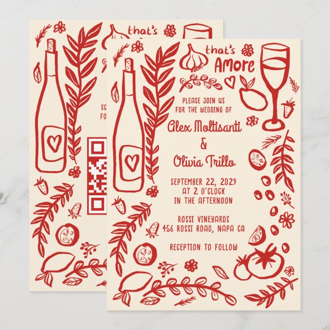 That's Amore Italienska Mat SKANAD QR Bröllopsfest Inbjudningar (Fram/baksida)