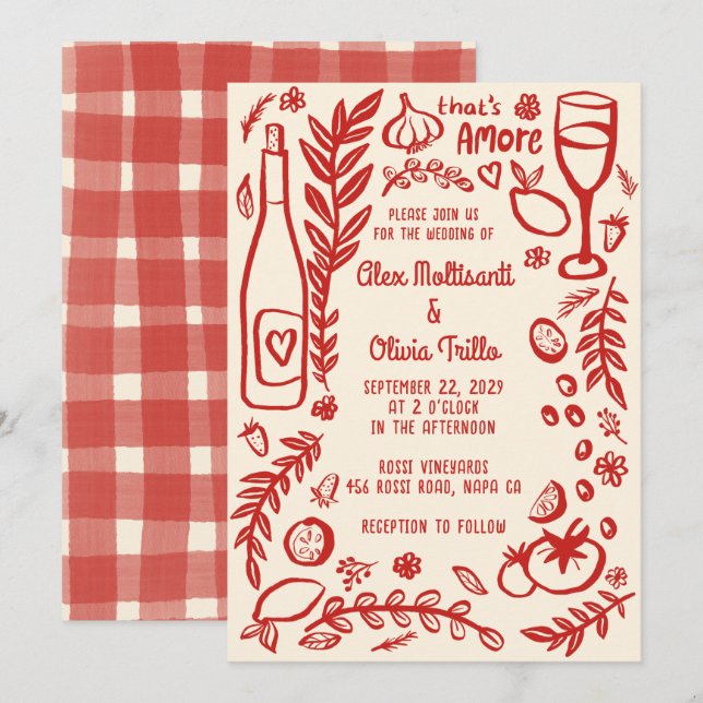 That's Amore Italienska Mat SKRÄDDARSYDD Bröllopsf Inbjudningar (Fram/baksida)