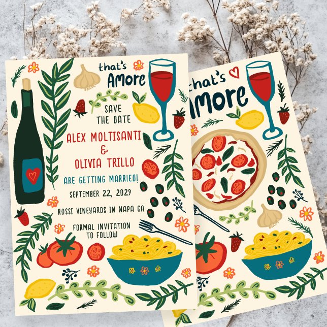 That's Amore Italienska Mat Spara Datum Förlovning Inbjudningar (That's Amore Italian Food SAVE THE DATE Engagement Invitation
)