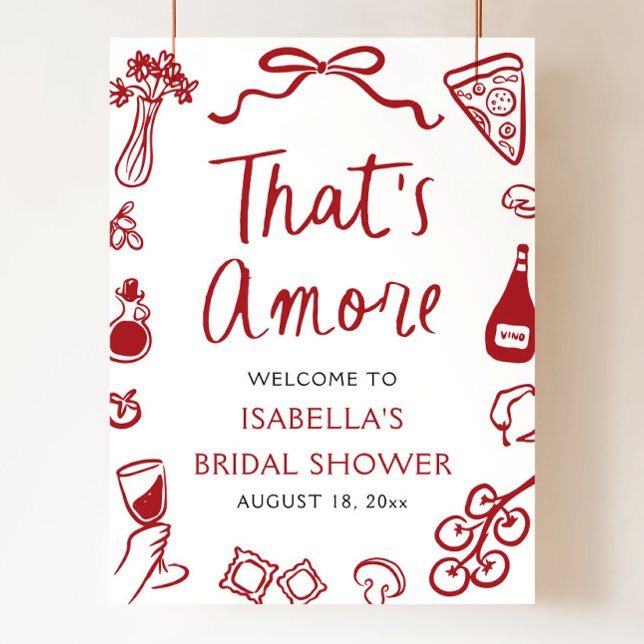 That's Amore Italienska Röda Bröllopsdusch Välkomm Poster (That's Amore Italian Red Bridal Shower Welcome Sign)