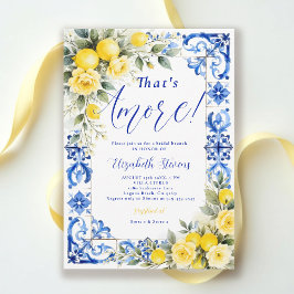 That's Amore Lemon Blå Kakel Blommig Bröllopsdusch Inbjudningar