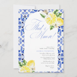 That's Amore Lemon Italian Blue Tile Bridal Shower Inbjudningar