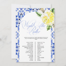 That's Amore Lemon Italian Blue Tile Bridal Shower Inbjudningar