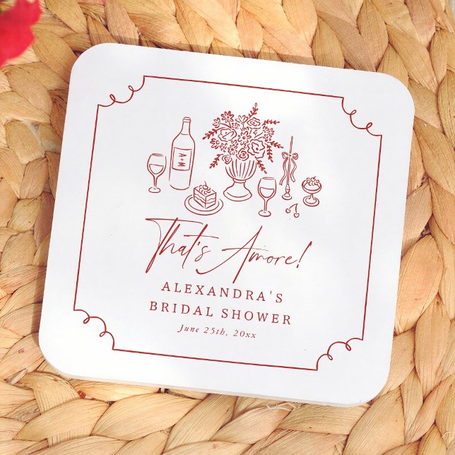 That's Amore! Pizza & Wine Bröllopsdusch Underlägg Papper Kvadrat (Skapare uppladdad)