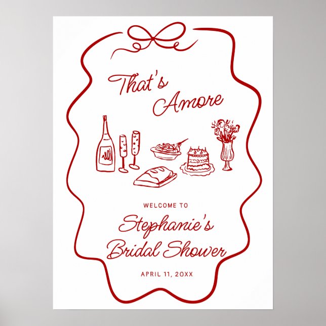 That's Amore Röd Doodle Ram välkommen  Poster (Framsidan)