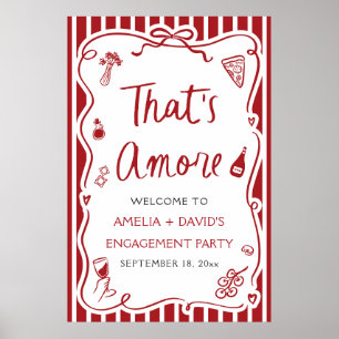 That's Amore Röd Italiensk Förlovningsfest Välkoms Poster