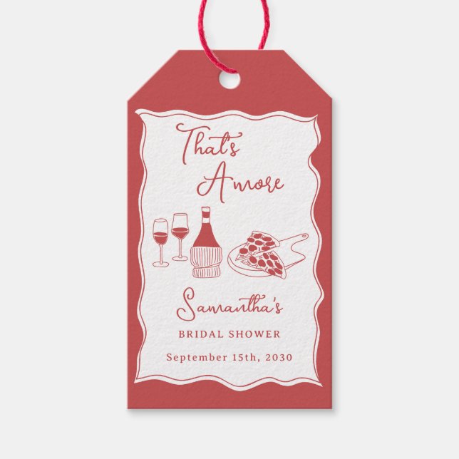 That's Amore Röd Italiensk Pizza Vin Bröllopsdusch Presentetikett (Framsidan)