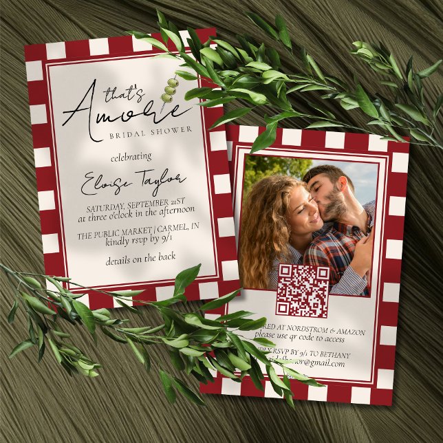 That's Amore Röd Rutig Bröllopsdusch  Inbjudningar (Channel a romantic vibe with this That's Amore Red Checkered Bridal Shower Invitation! )