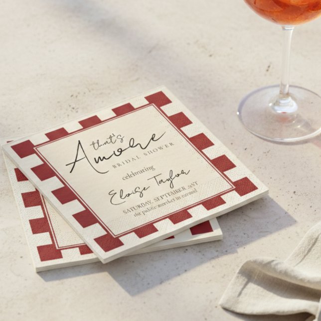 That's Amore Röd Rutig Bröllopsdusch  Pappersservett (That's Amore Red Checkered Bridal Shower Napkins)
