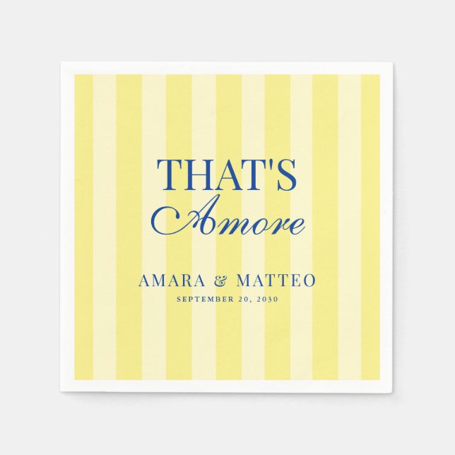 That's Amore Striped Blue & Yellow Wedding Pappersservett (Framsidan)