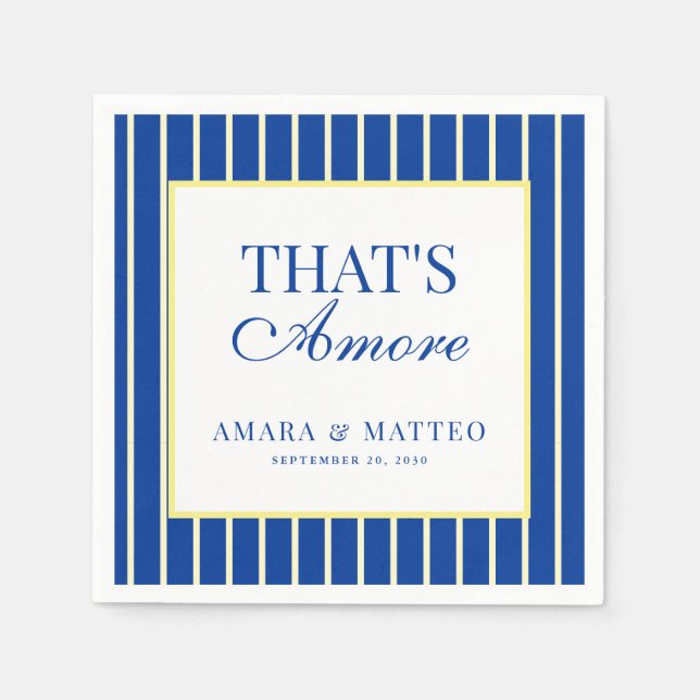 That's Amore Striped Blue & Yellow Wedding Pappersservett (Framsidan)