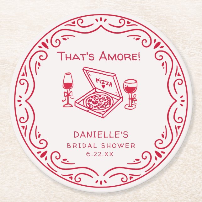 That's Amore Whimsical Handriten Bröllopsfest Underlägg Papper Rund (Framsidan)