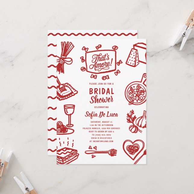 That's Amore Whimsical Pasta Bridal Shower Inbjudningar (Fram/Back In Situ)