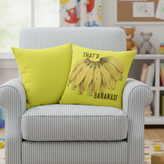 That's Bananas Funny Yellow Cotton Throw Pillow Kudde (That's bananas! funny yellow cotton throw pillow for kids' room or play area!)
