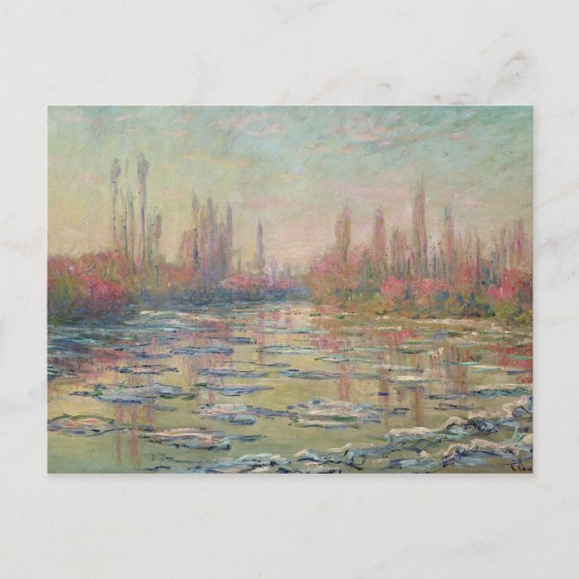 Thaw on the Seine, nära Vetheuil, 1880 Vykort (Framsida)