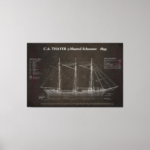 THAYER 3-Mastered Schooner Blueprint 1895 Canvastryck