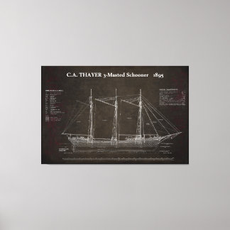 THAYER 3-Mastered Schooner Blueprint 1895 Canvastryck