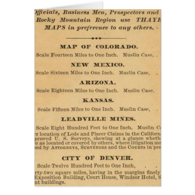 Thayer karta of Colorado Hälsningskort (Framsidan)