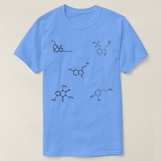 THC Psilocybin Kaffein Serotonin Dopamin Molecul T Shirt (Design framsida)
