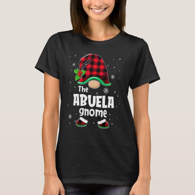 The Abuela Gnome Buffalo Plaid Christmas Matching  T Shirt (Framsida)