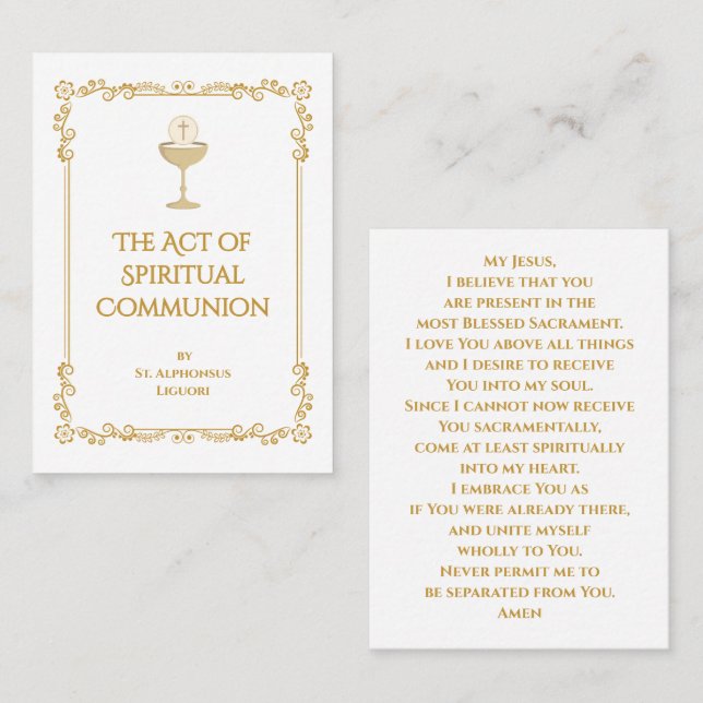 The Act of Spiritual Communion Prayer Card  Placeringskort (Fram/baksida)