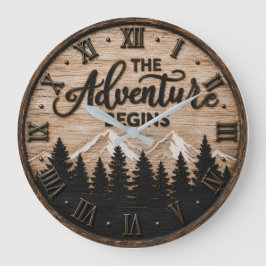 The Adventure Begins Rustic Mountain Cabin Stor Klocka