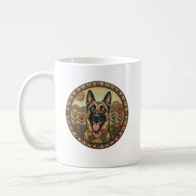 The Airborne Shepherd – Folk Art Belgian Malinois Kaffemugg (Vänster)