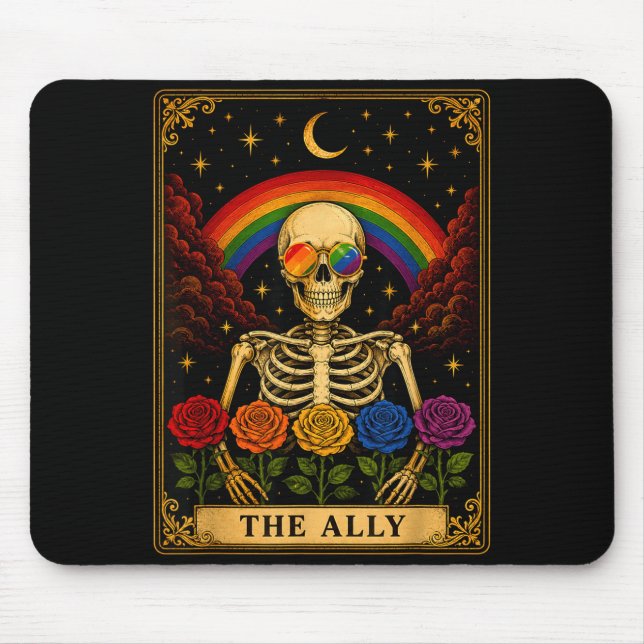 The ally tarotkort skelett regnbåge stolthet  musmatta (Framsidan)