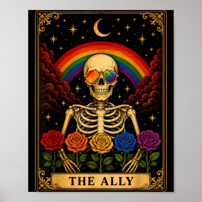 The ally tarotkort skelett regnbåge stolthet  poster (Framsidan)