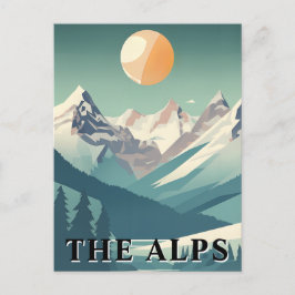The Alps Retro Geometric European Ski Mountain Vykort