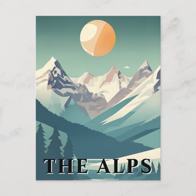 The Alps Retro Geometric European Ski Mountain Vykort (Framsida)