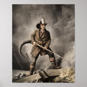 The American Fireman - Facing the Enemy - 1858 Poster