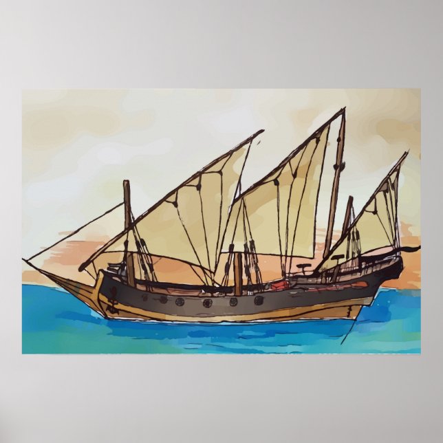 The ancient Xebec sailing vessel  Poster (Framsidan)