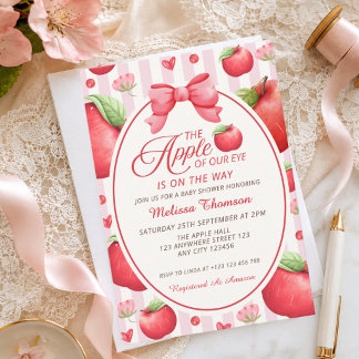The Apple Of Our Eye Coquette Röda Rosa Baby Showe Inbjudningar