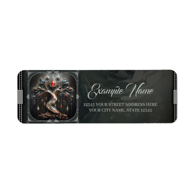  The Art Deco Tree of Life design.  Returadress Etikett (Framsidan)