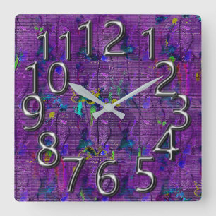 The-Art-of-Time_Splatter-Cloth-Purple-Chrome Fyrkantig Klocka