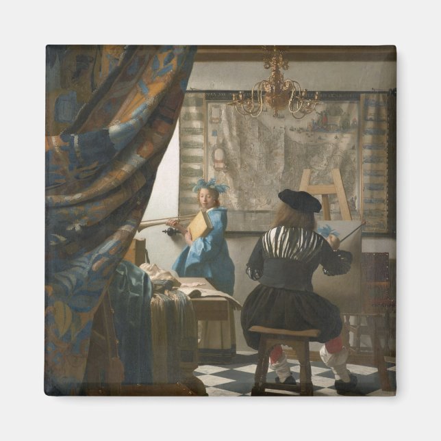 The Artist's Studio, c.1665-66 (olja på arbetsyta) Magnet (Framsidan)
