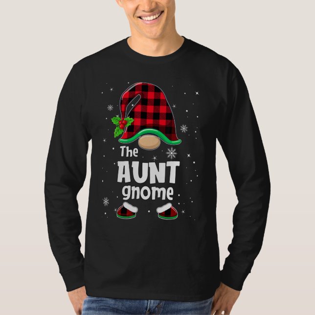 The Aunt Gnome Buffalo Plaid Christmas Matching Fa T Shirt (Framsida)
