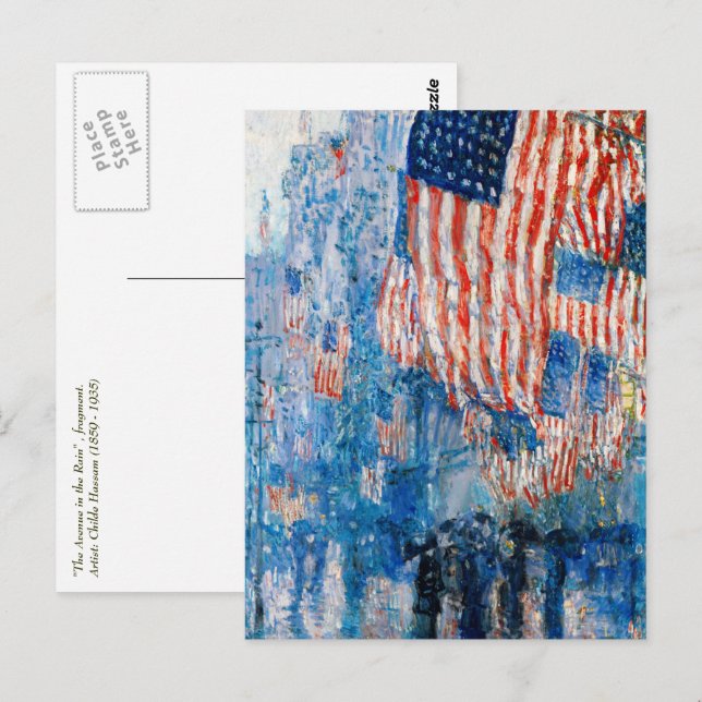 "The Avenue in the Rain" av Childe Hassam Vykort (Fram/baksida)