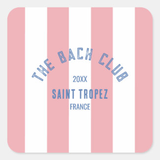 The Bach Club Blå Kam Pink Cabana Randig Fyrkantigt Klistermärke