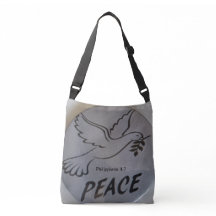 The bag features peace dove and scripture.