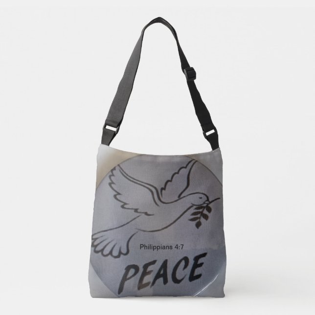 The bag features peace dove and scripture. axelväska (Framsida)