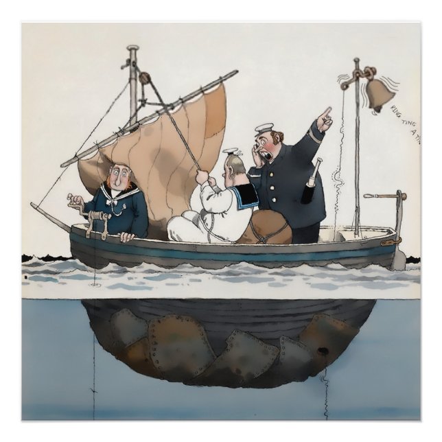 “The Barnacle Bell” av W Heath Robinson Fototryck (Framsidan)